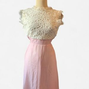 Ivory Lace Bodice with Pale Pink High-Waist Maxi Dress